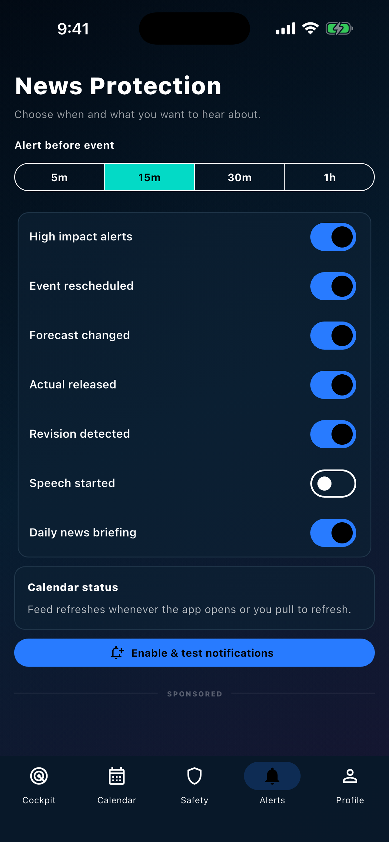 News alerts screen